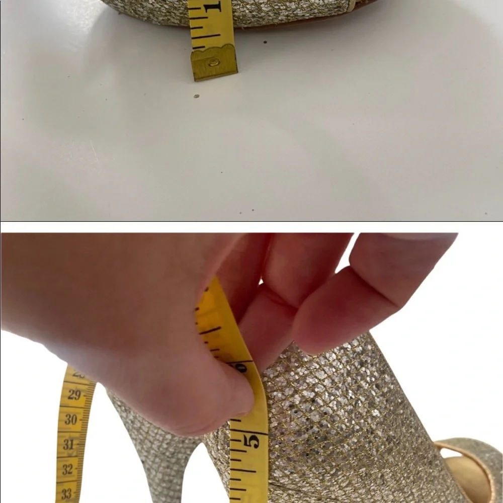 Badgley Mischka Humbie II Metallic Glitter Fishnet Open-Toe Pump Size 7M - Picture 5 of 5